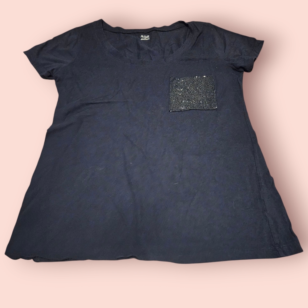 Navy Blue Sequin Pocket Top